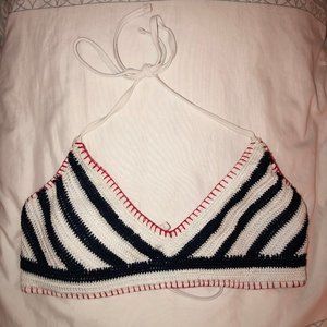 Target Striped Crochet Halter Bralette Bikini Top